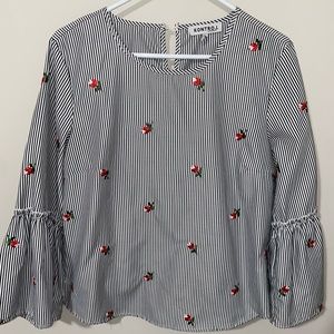 Kontrol Rose Embroidered Striped Bell Sleeve Blouse